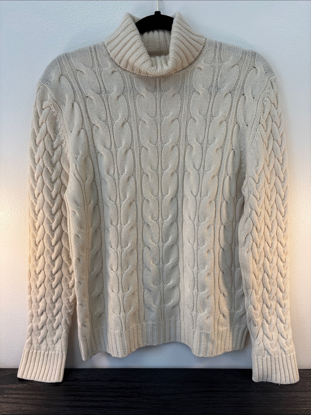 Brooks Brothers Ivory Cable Turtleneck Sweater wool and cashmere medium